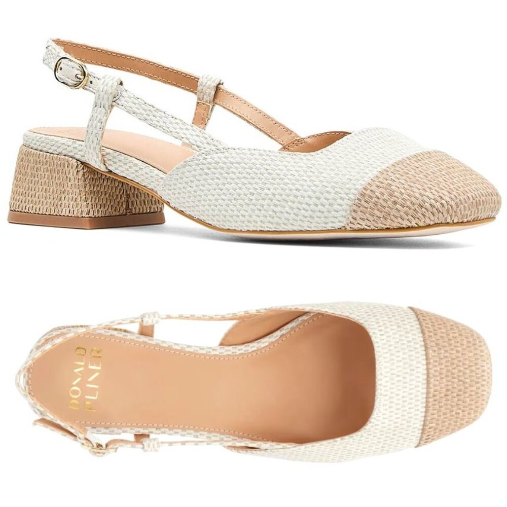 DONALD PLINER Revel Slingback Pump Size 9.5 Low Heel Natural Beige Raffia NEW